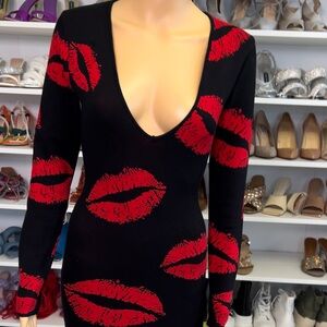 Akira Lips Kiss Pattern Long Sleeve Dress